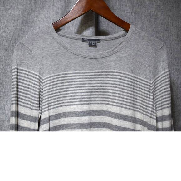 Vince Gray White Stripe Long Sleeve Crewneck T Shirt Men’s Size S - Picture 2 of 4